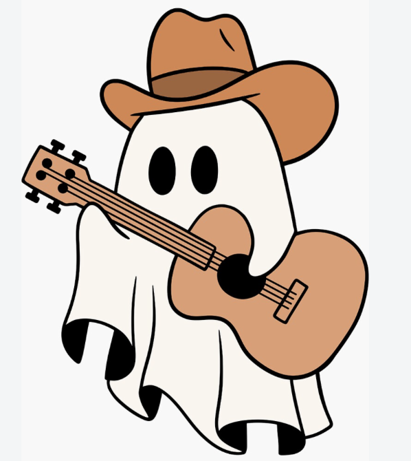 Ghost playing guitar cartoon illustration
